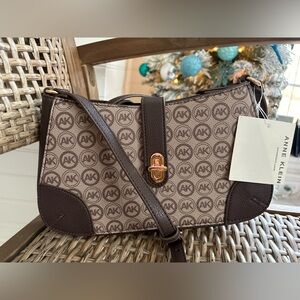 Anne Klein Monogrammed Top Zip Turnlock Shoulder Bag